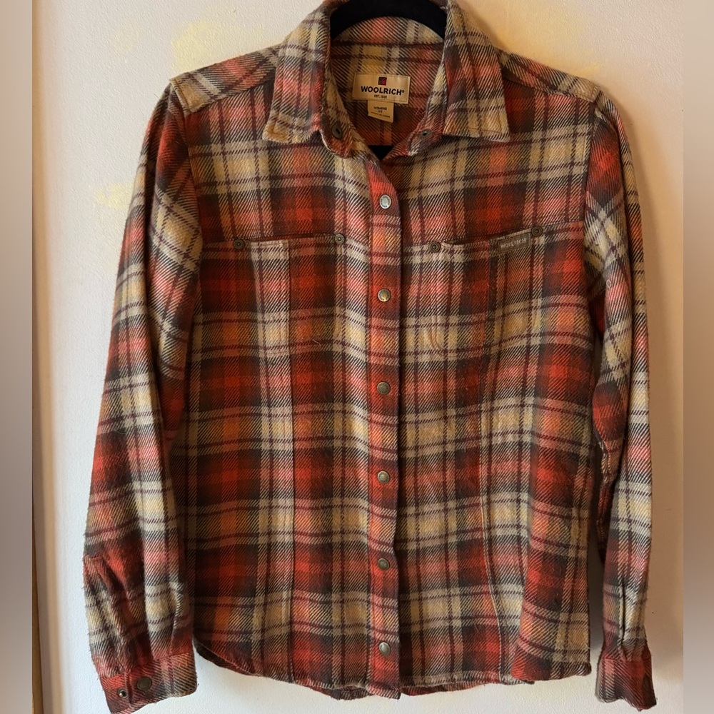Vintage Woolrich Rust Orange Snap Button Down Flannel Shirt Women’s XS